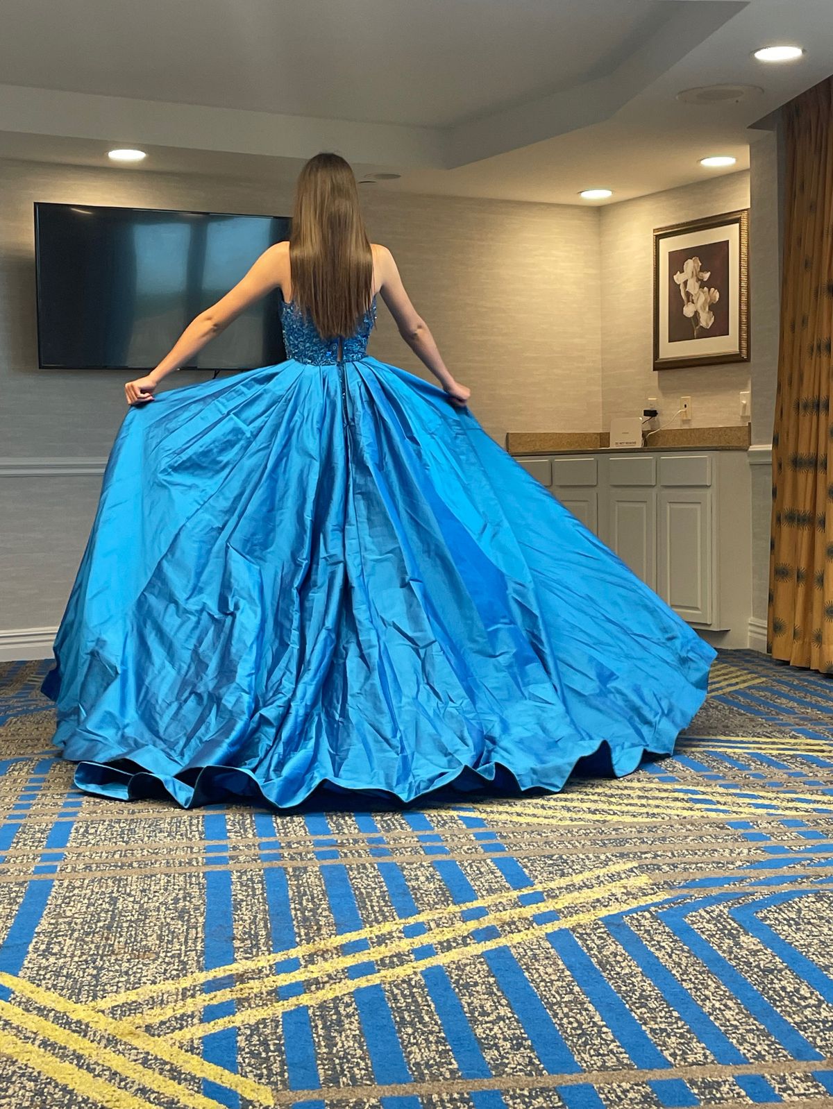 Style Custom Sherri Hill Size 0 Pageant Strapless Blue Dress With Train on Queenly