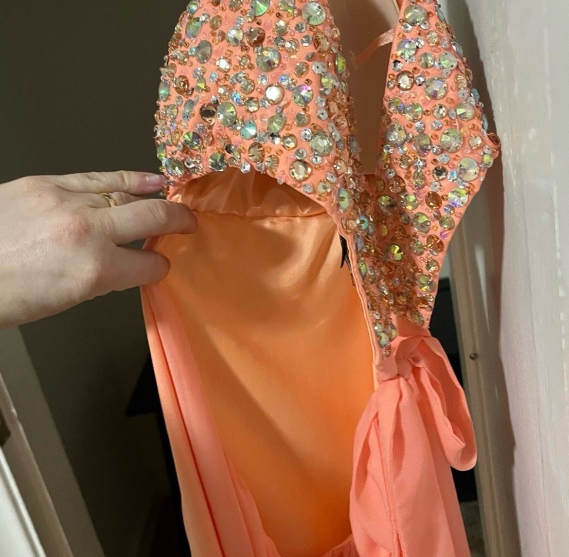 Size 4 Prom Halter Orange Mermaid Dress on Queenly