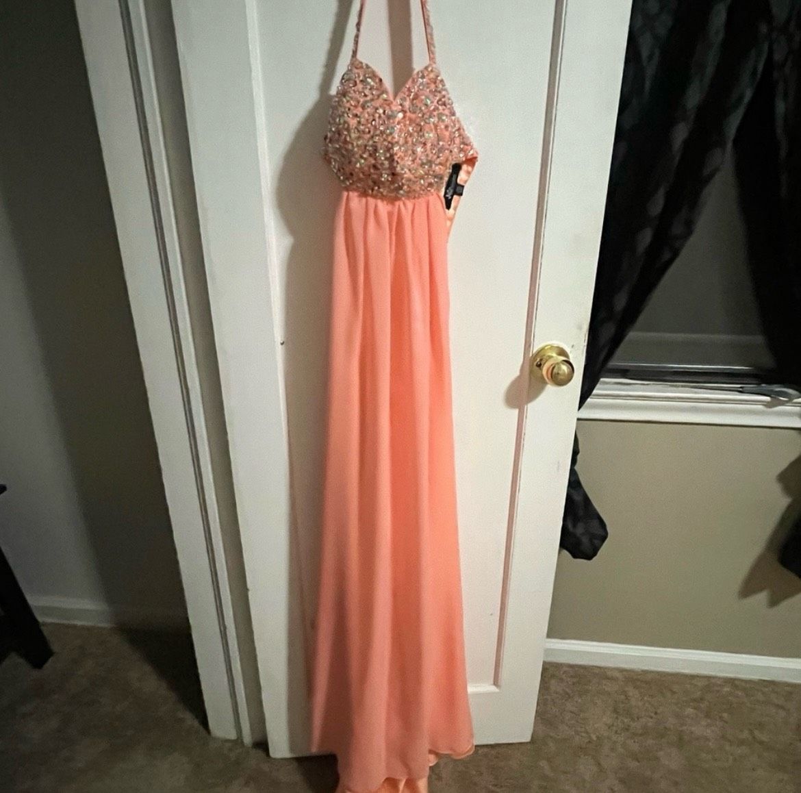 Size 4 Prom Halter Orange Mermaid Dress on Queenly