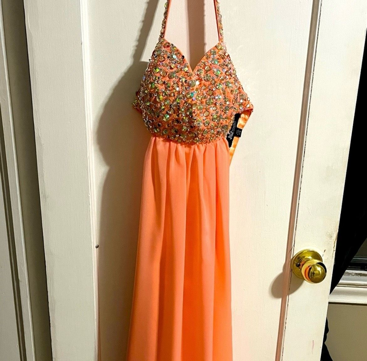 Size 4 Prom Halter Orange Mermaid Dress on Queenly