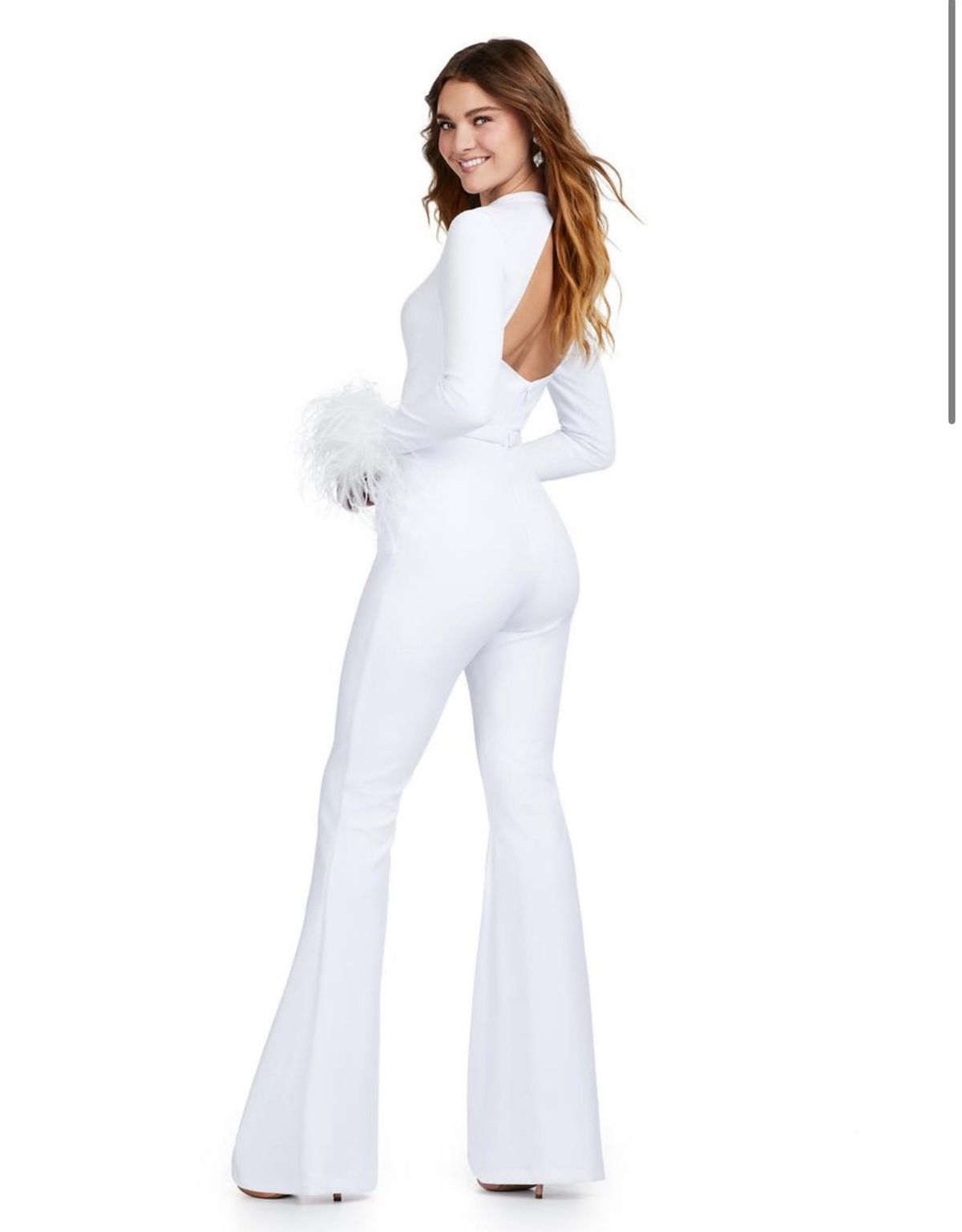 Ashley Lauren Size 4 Prom High Neck White Formal Jumpsuit on Queenly