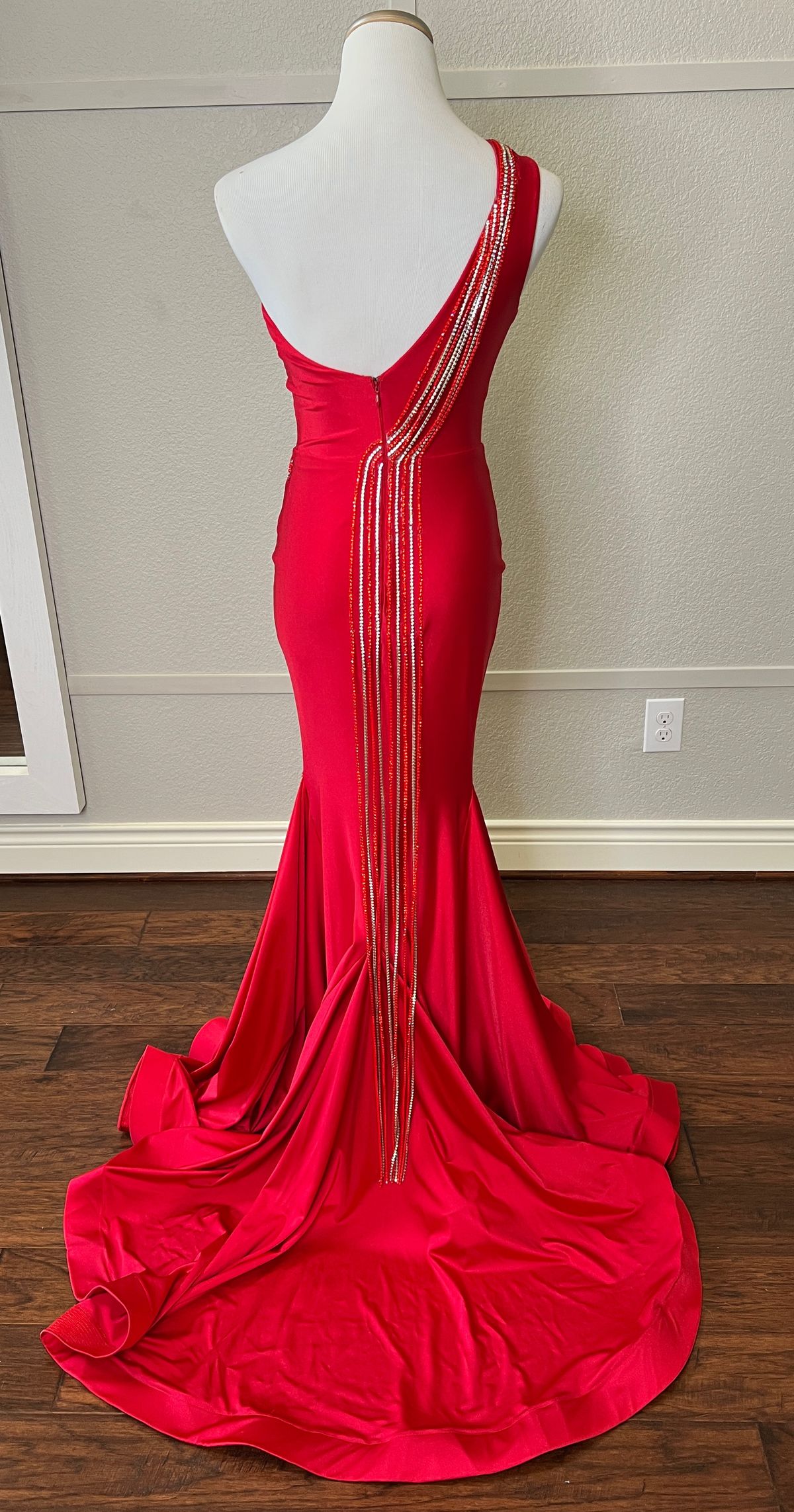 Nicole Bakti Size 2 One Shoulder Sequined Red Mermaid Dress on Queenly