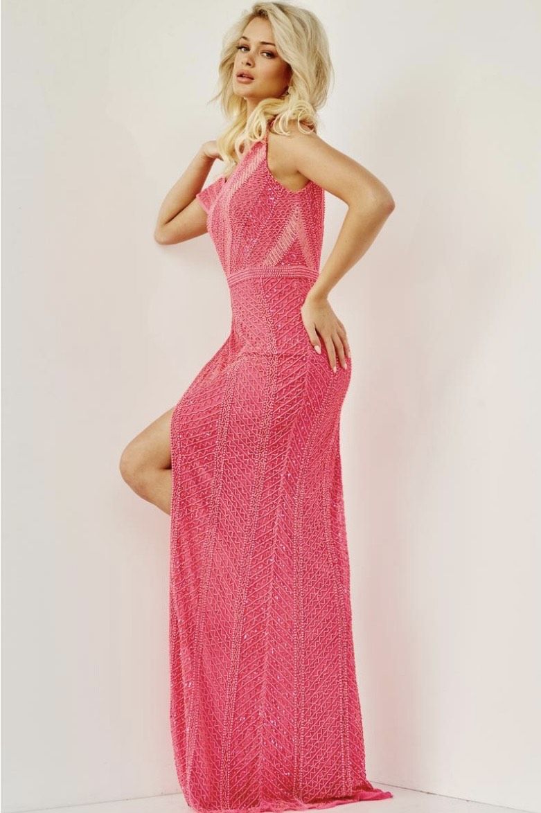 Style 08454 neon pink Jovani Plus Size 16 Prom One Shoulder Pink A-line Dress on Queenly