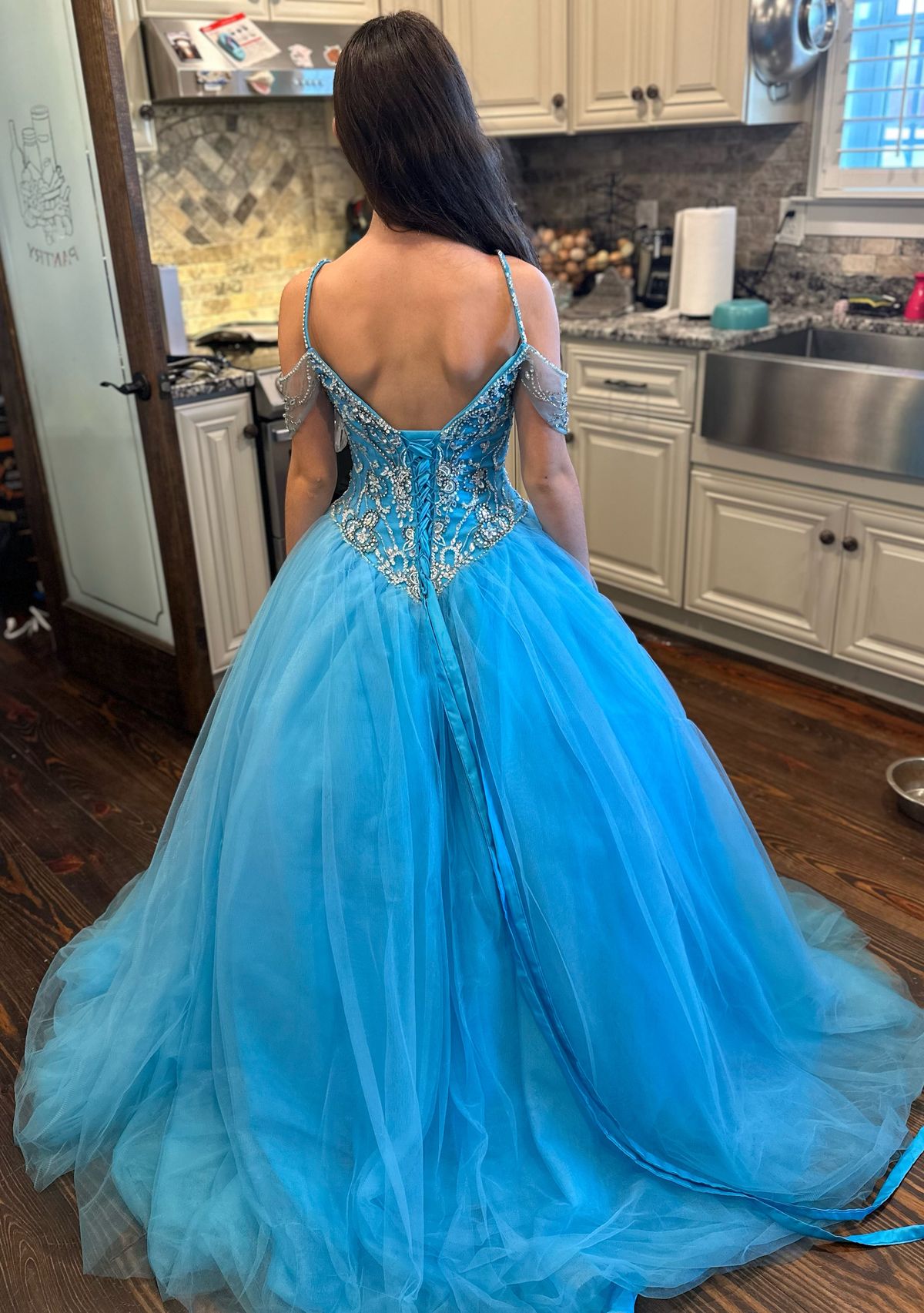 Size 4 Pageant Cap Sleeve Blue Ball Gown on Queenly