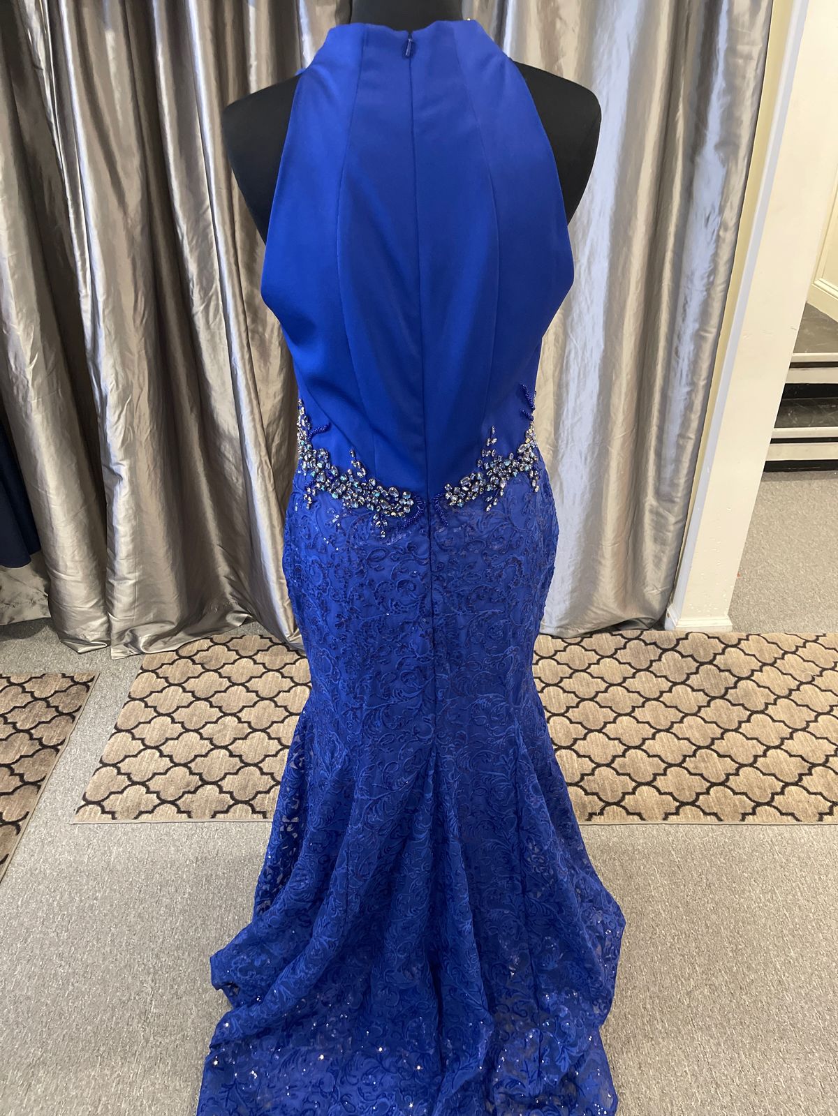 Style O432612137A Mac Duggal Size 14 Prom Plunge Blue Mermaid Dress on Queenly