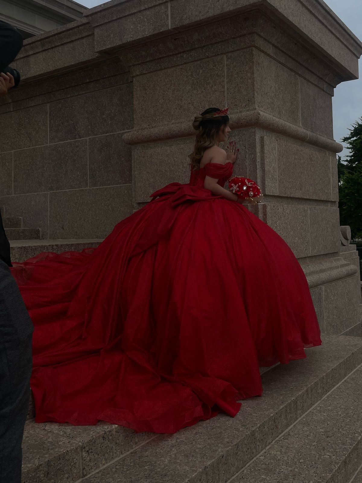 Size S Off The Shoulder Red Ball Gown on Queenly