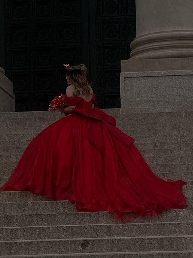 Size S Off The Shoulder Red Ball Gown on Queenly