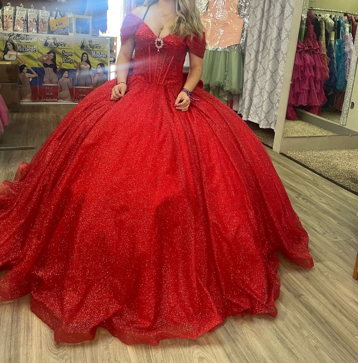 Size S Off The Shoulder Red Ball Gown on Queenly