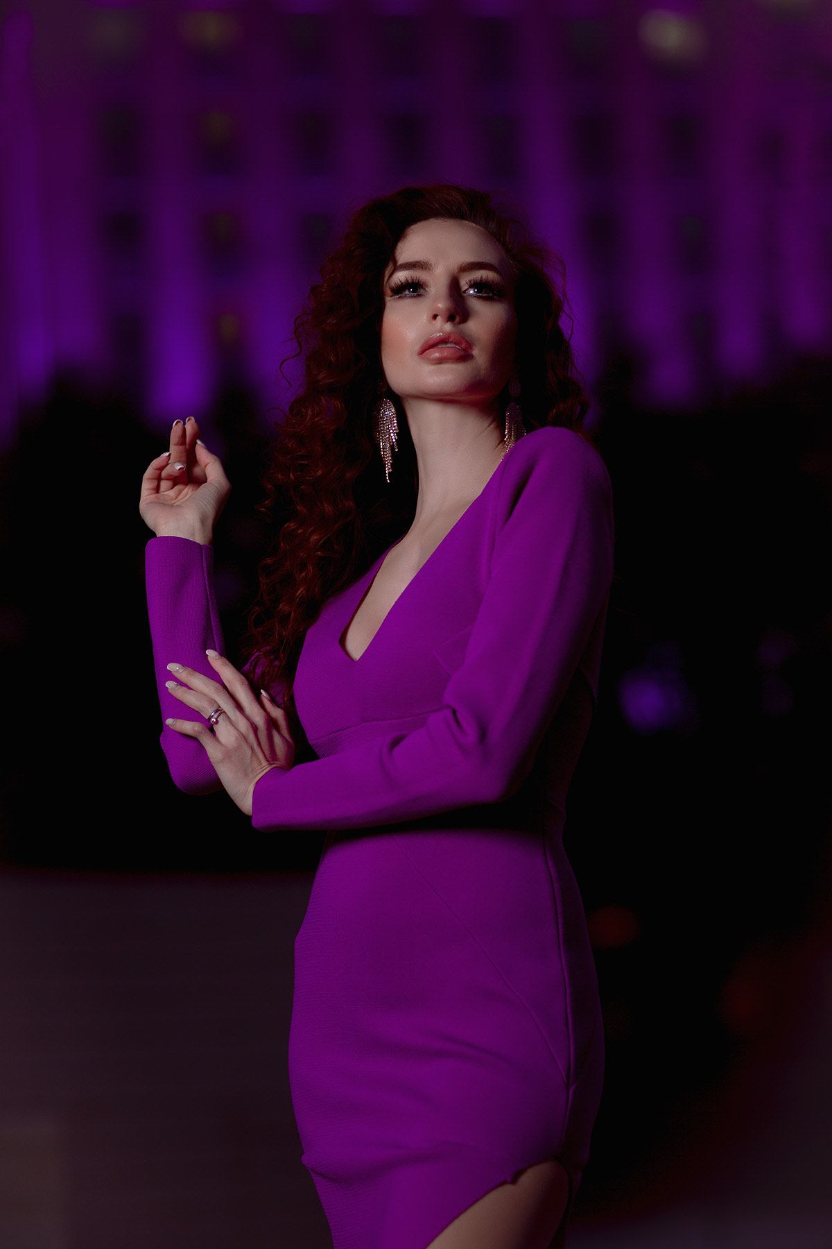 Size 2 Nightclub Long Sleeve Purple Cocktail Dress on Queenly