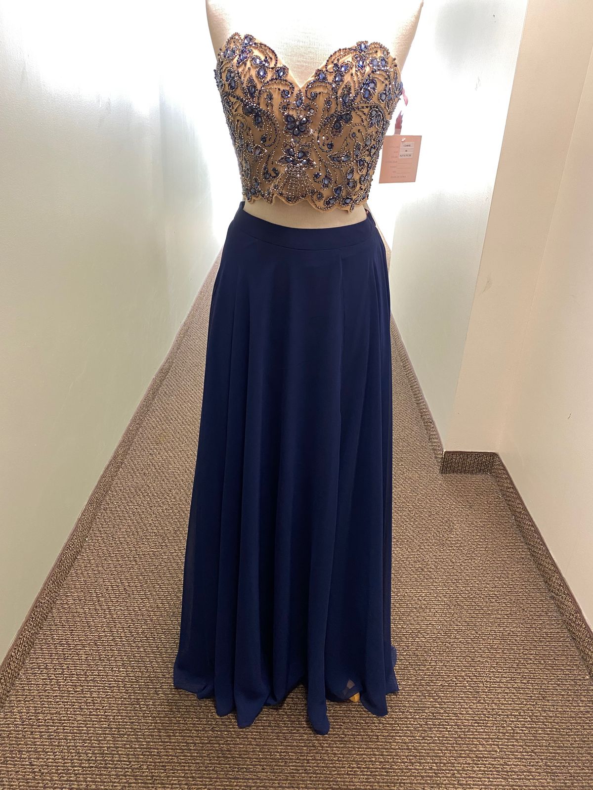 Style C2089 Blush Prom Size 8 Prom Strapless Lace Navy Blue Floor Length Maxi on Queenly