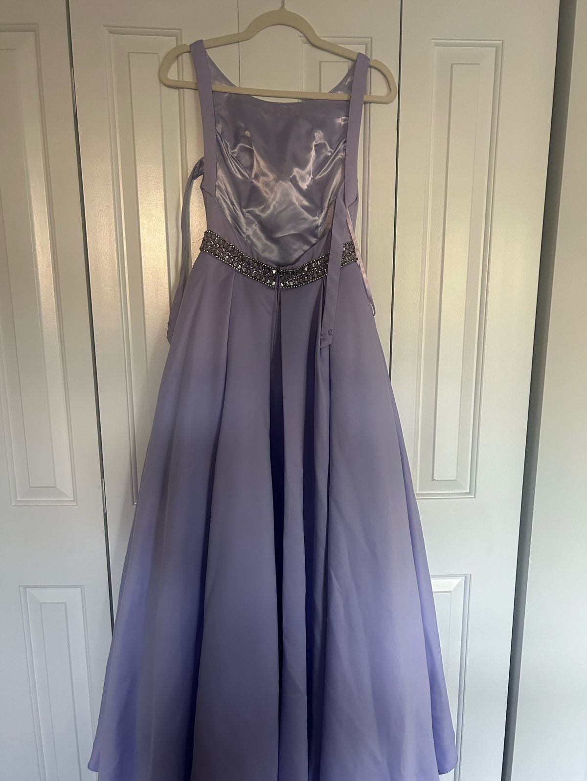 Style 10067 Dave and Johnny Size 4 Pageant High Neck Purple Dress With Train on Queenly