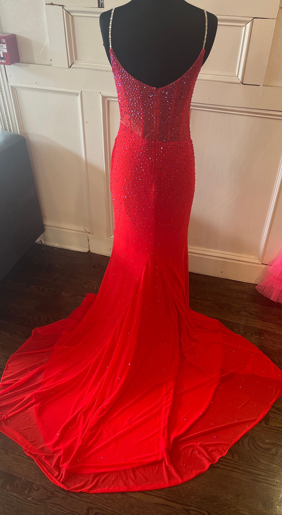 Style 11616 Ashley Lauren Size 8 Prom Sequined Red Side Slit Dress on Queenly