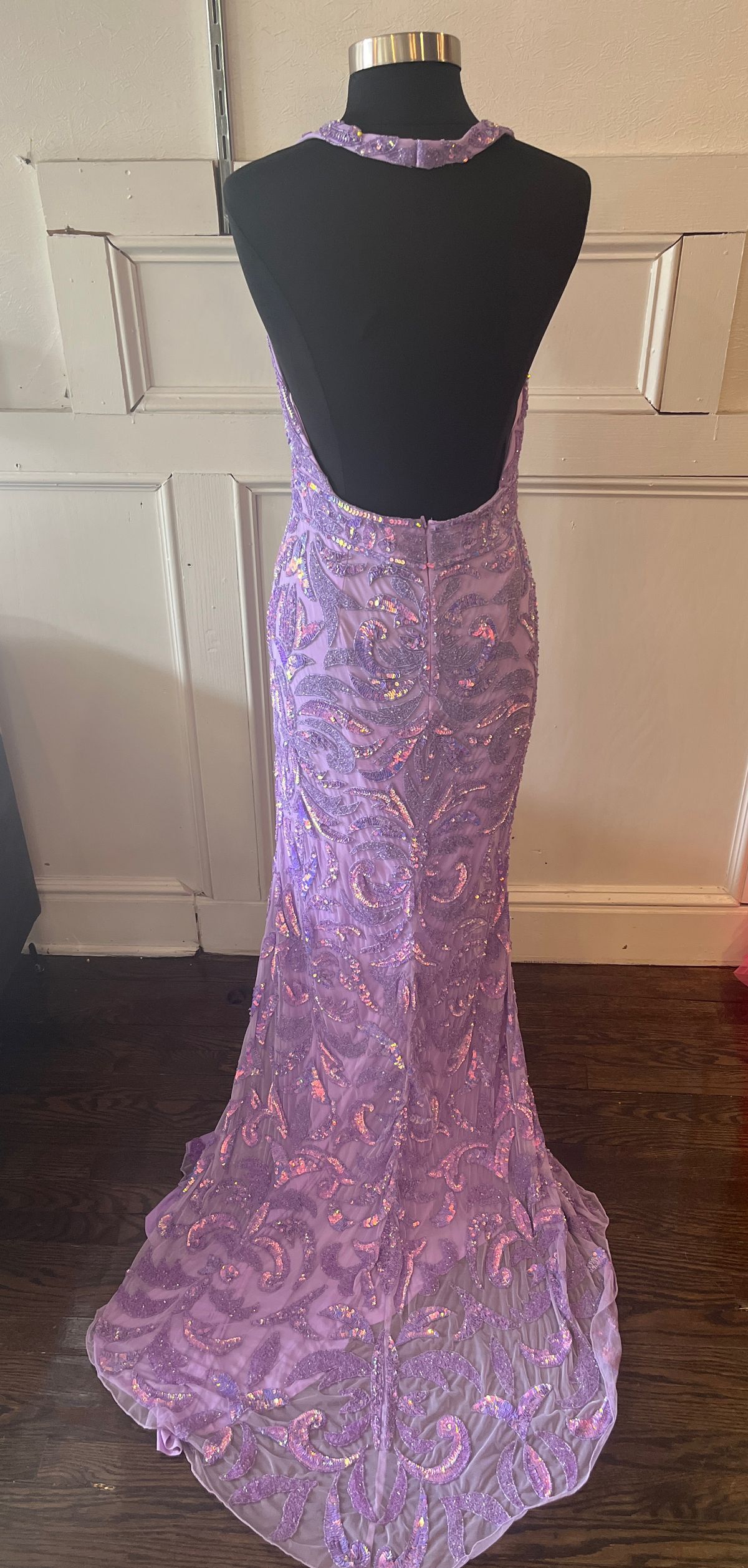 Style 11283 Ashley Lauren Size 14 Prom Halter Purple Side Slit Dress on Queenly