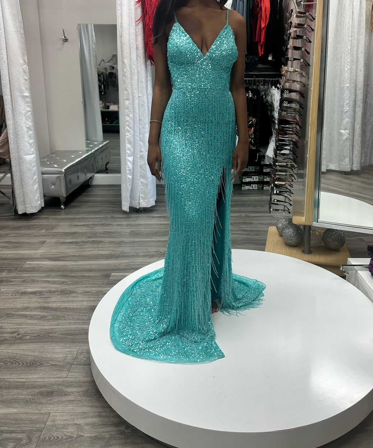 Style Jovani 22812 Jovani Size 2 Prom Plunge Blue Side Slit Dress on Queenly