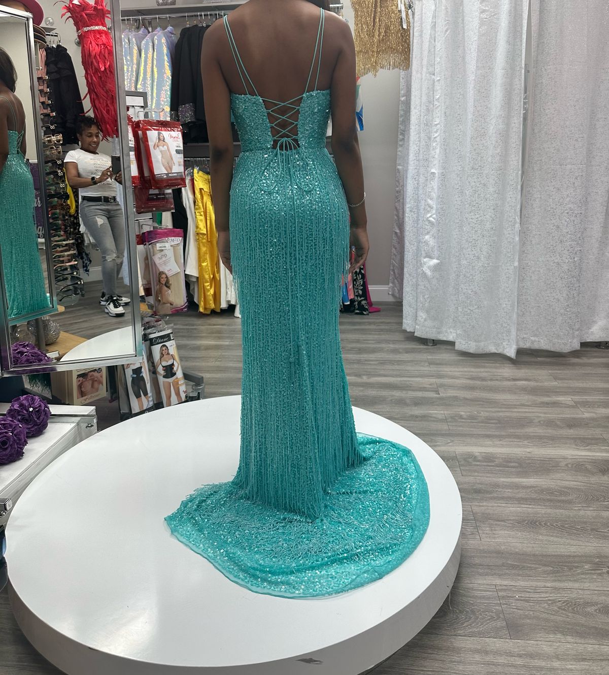 Style Jovani 22812 Jovani Size 2 Prom Plunge Blue Side Slit Dress on Queenly