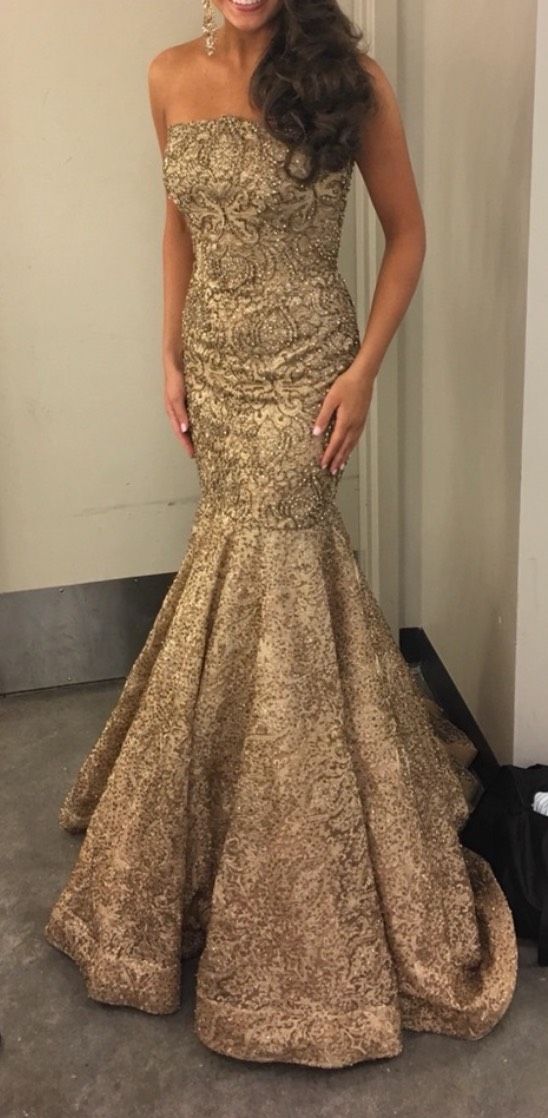 Sherri Hill Size 4 Prom Strapless Gold Mermaid Dress on Queenly