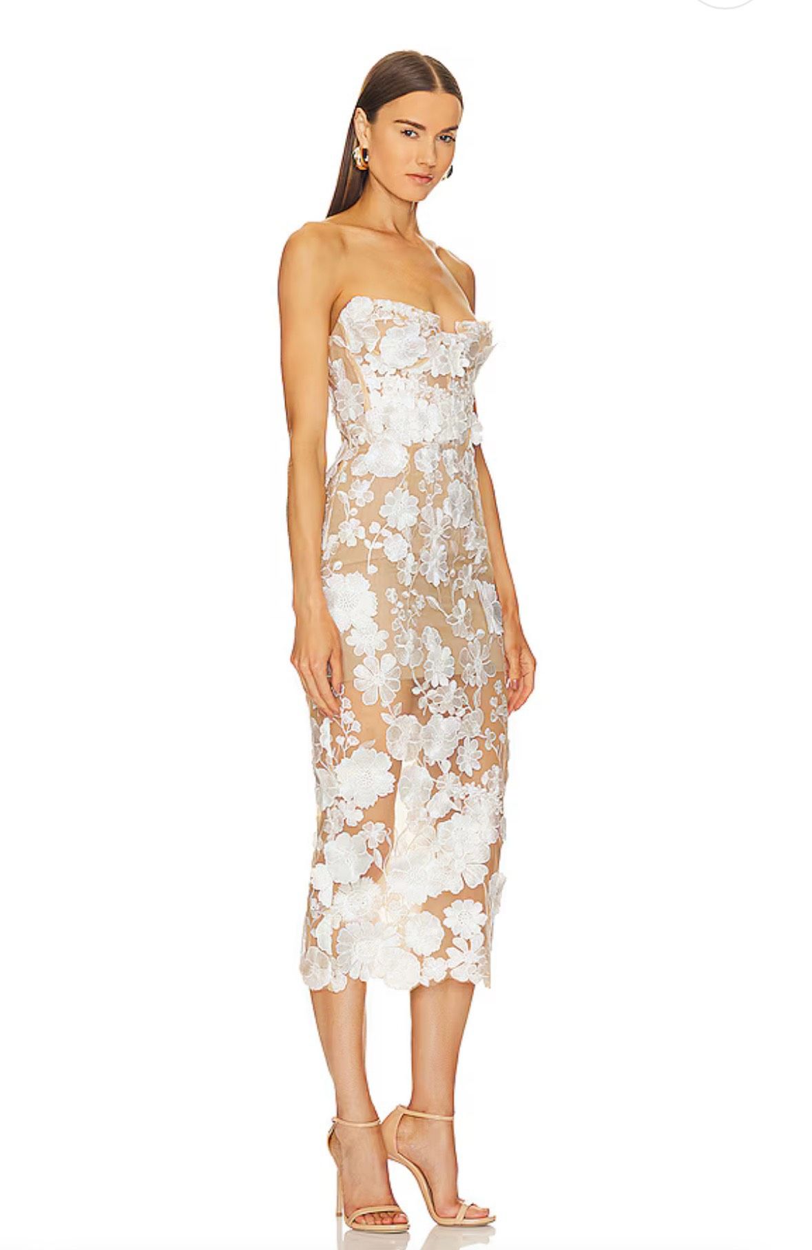 Style 0400018837671 Bronx and Banco Size L Wedding Strapless Lace White Cocktail Dress on Queenly