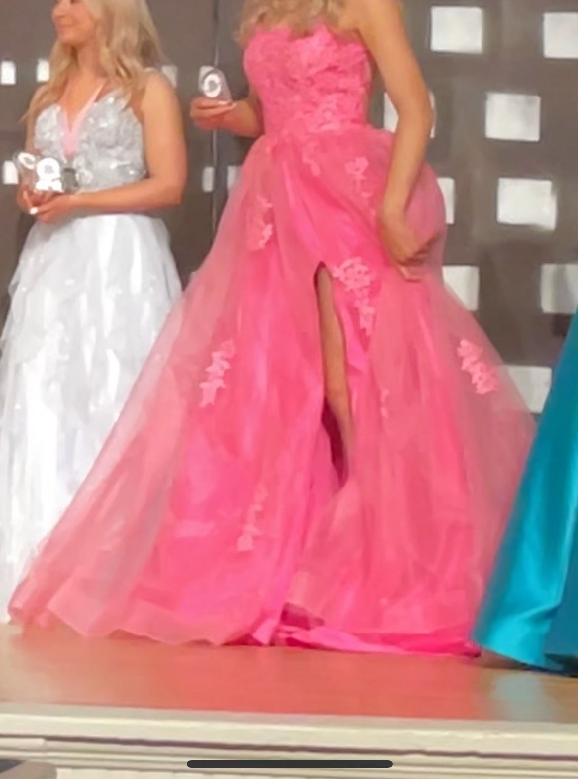 Size 4 Prom Plunge Pink Ball Gown on Queenly