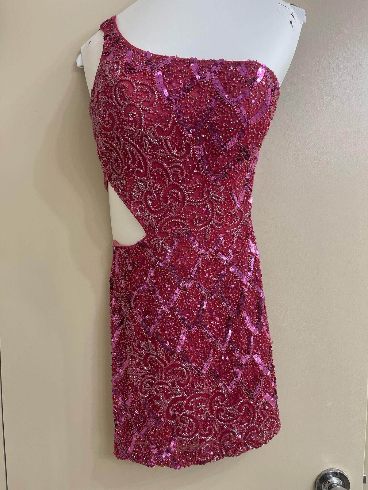 Style 3504 Primavera Size 0 Homecoming One Shoulder Pink Cocktail Dress on Queenly