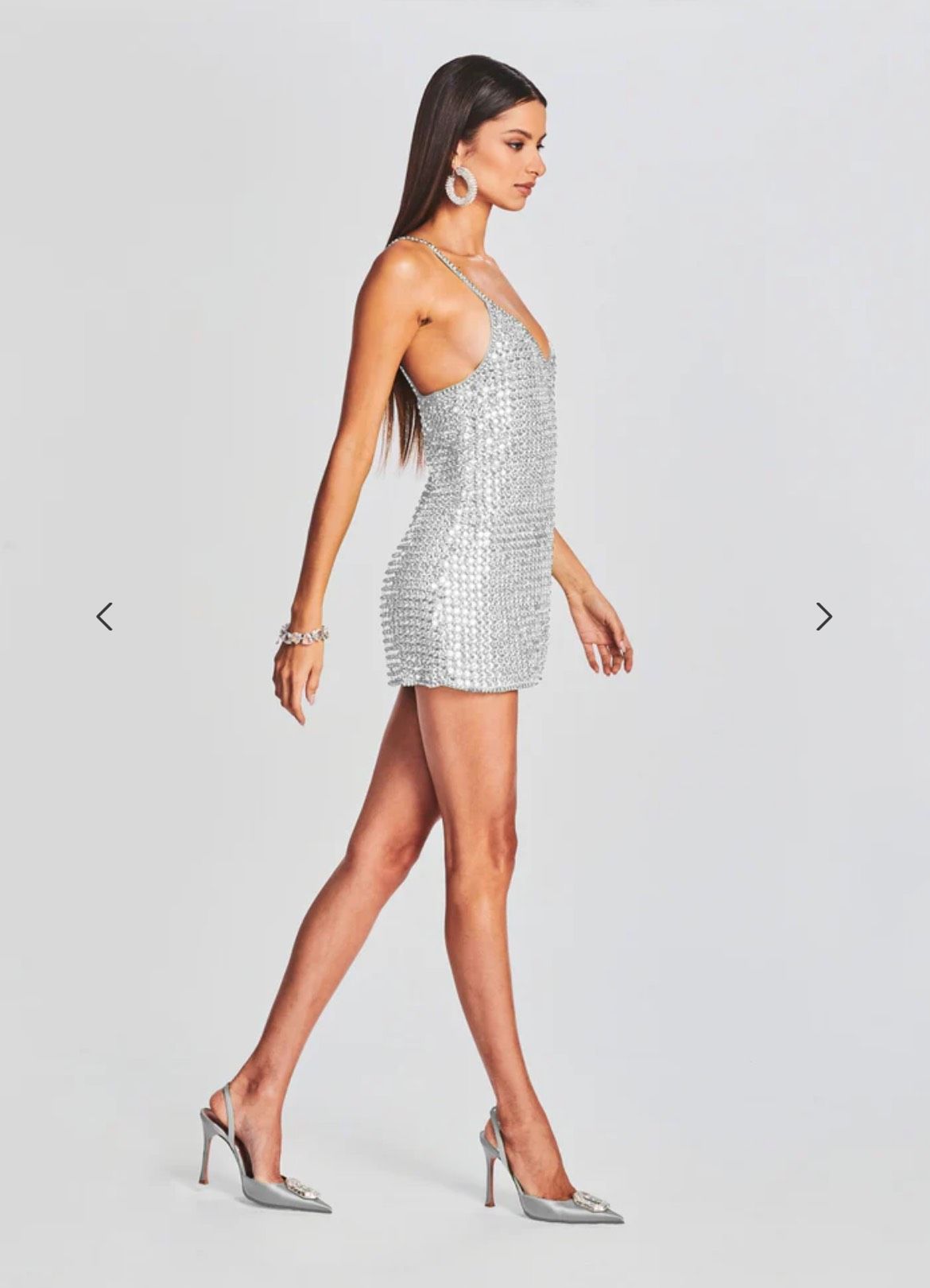 Style HL23-6000 Retrofete Size S Nightclub Plunge Sequined Silver Cocktail Dress on Queenly