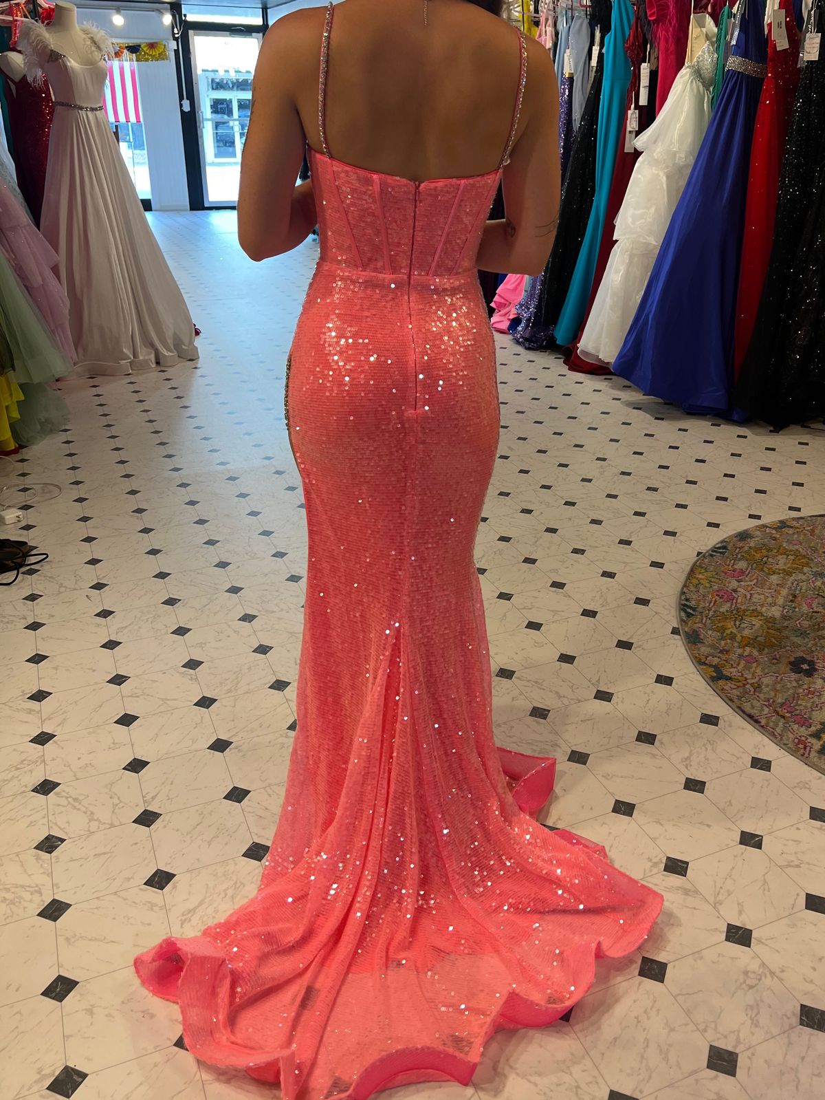 Style 28298 Ava Presley Size 2 Prom Plunge Pink Side Slit Dress on Queenly