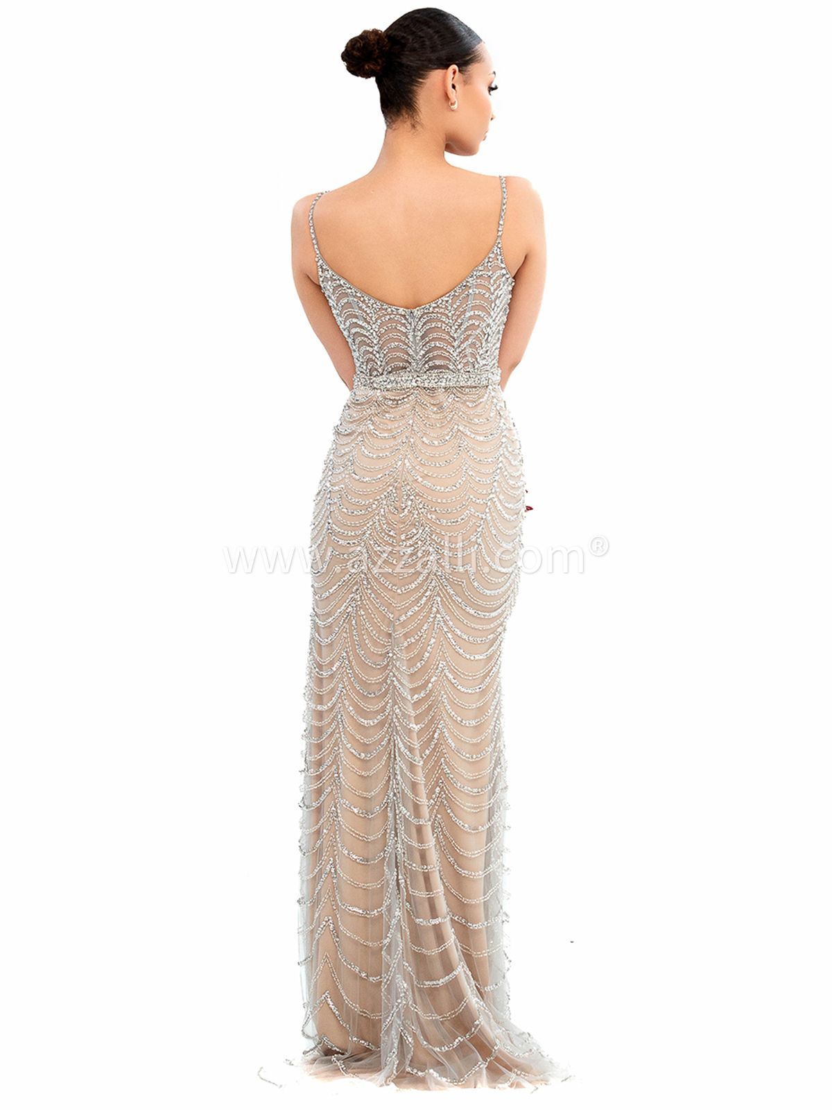 Style Prague Gown AZZALLI  Size 4 Sequined Nude Side Slit Dress on Queenly