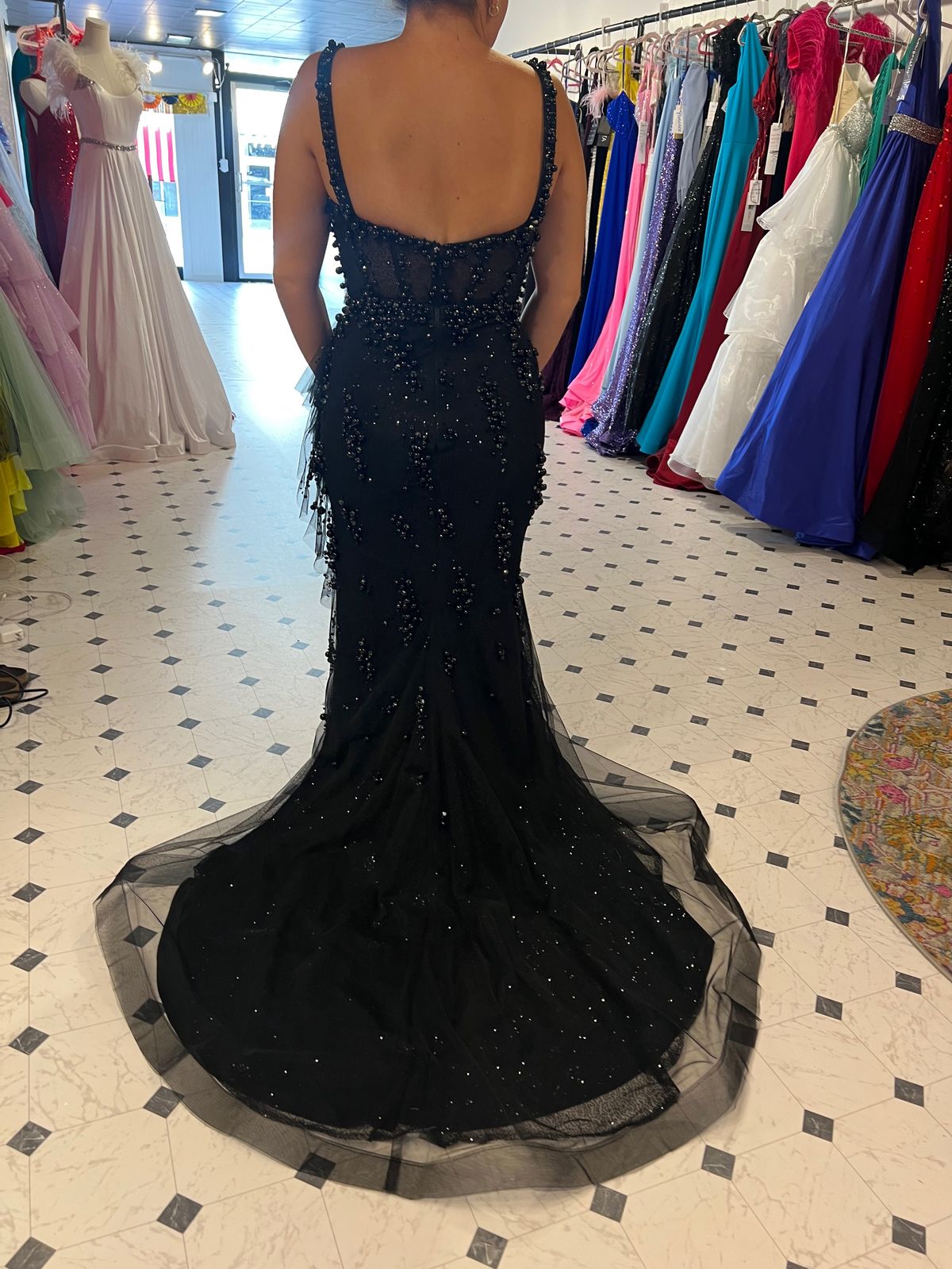 Style 28583 Ava Presley Size 6 Prom Black Side Slit Dress on Queenly