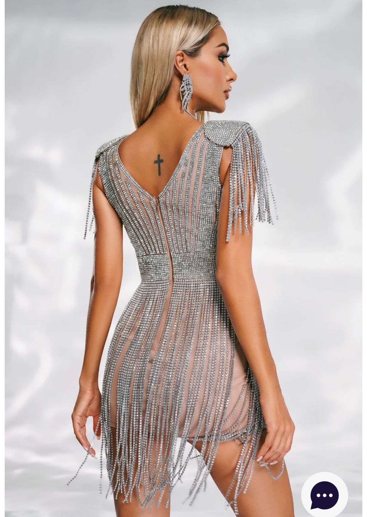 Bella Barnett Size M Nightclub Plunge Silver Cocktail Dress on Queenly