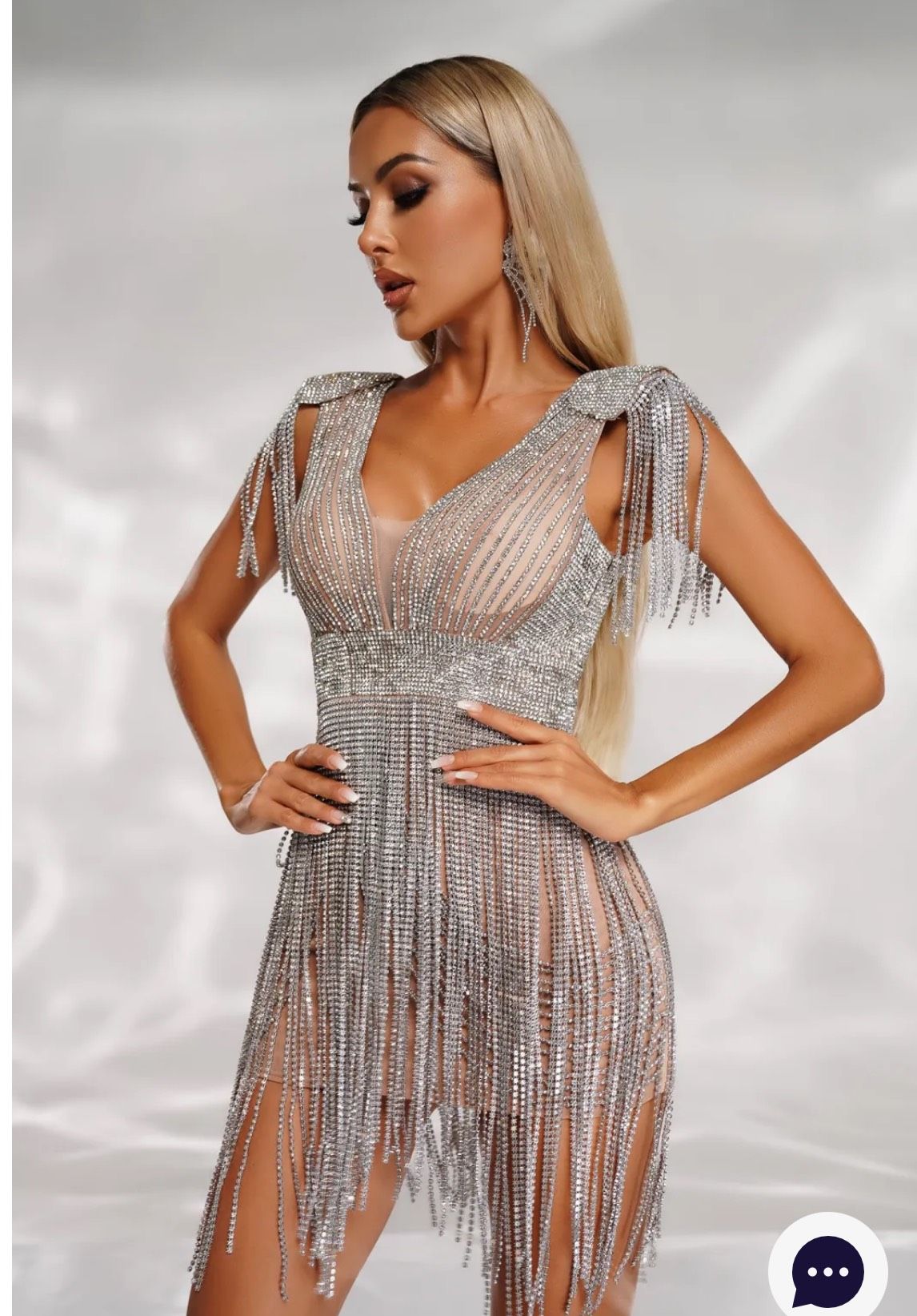 Bella Barnett Size M Nightclub Plunge Silver Cocktail Dress on Queenly