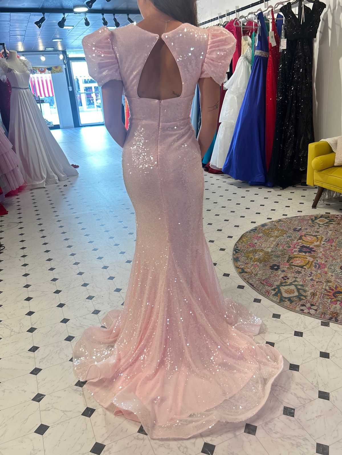 Style 39287 Ava Presley Size 2 Prom Cap Sleeve Pink Side Slit Dress on Queenly