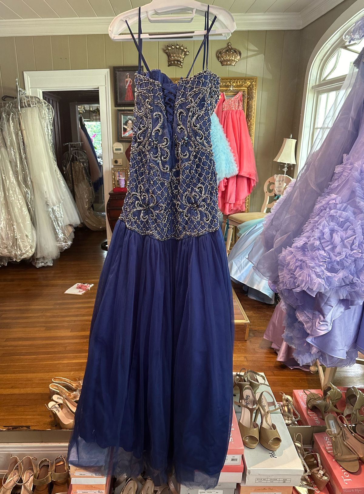 Joyce’s Couture Size 8 Strapless Blue Mermaid Dress on Queenly