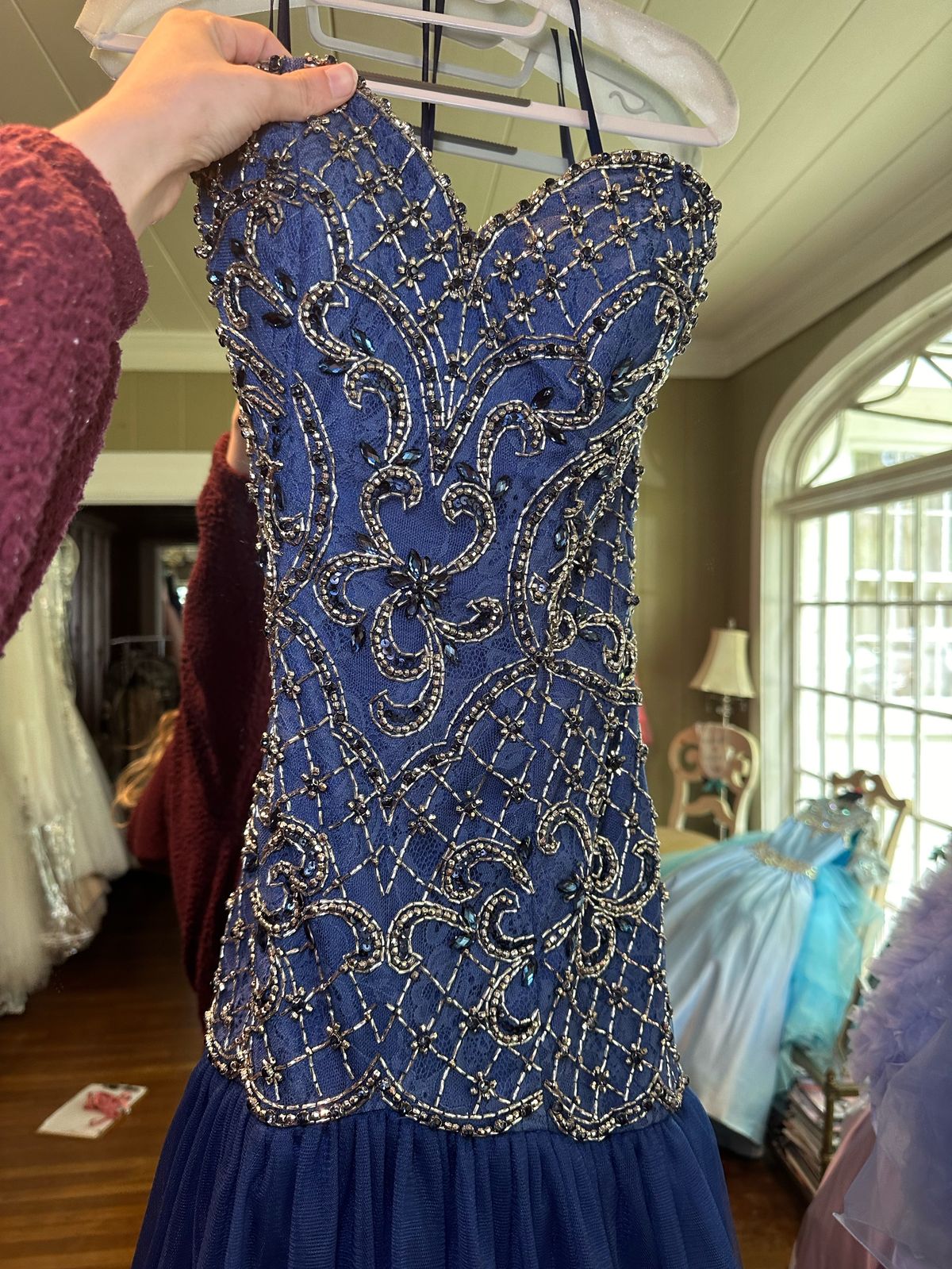 Joyce’s Couture Size 8 Strapless Blue Mermaid Dress on Queenly