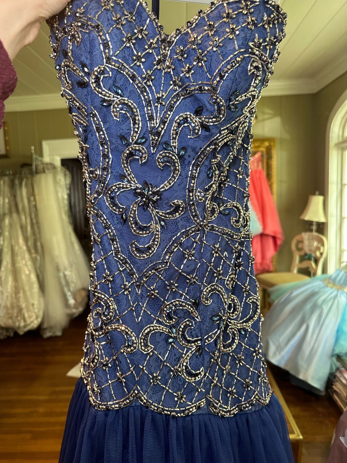 Joyce’s Couture Size 8 Strapless Blue Mermaid Dress on Queenly