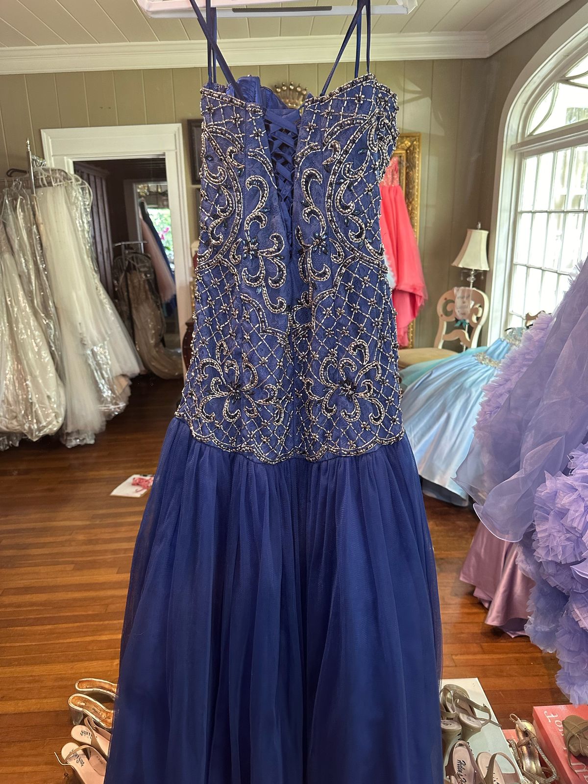 Joyce’s Couture Size 8 Strapless Blue Mermaid Dress on Queenly