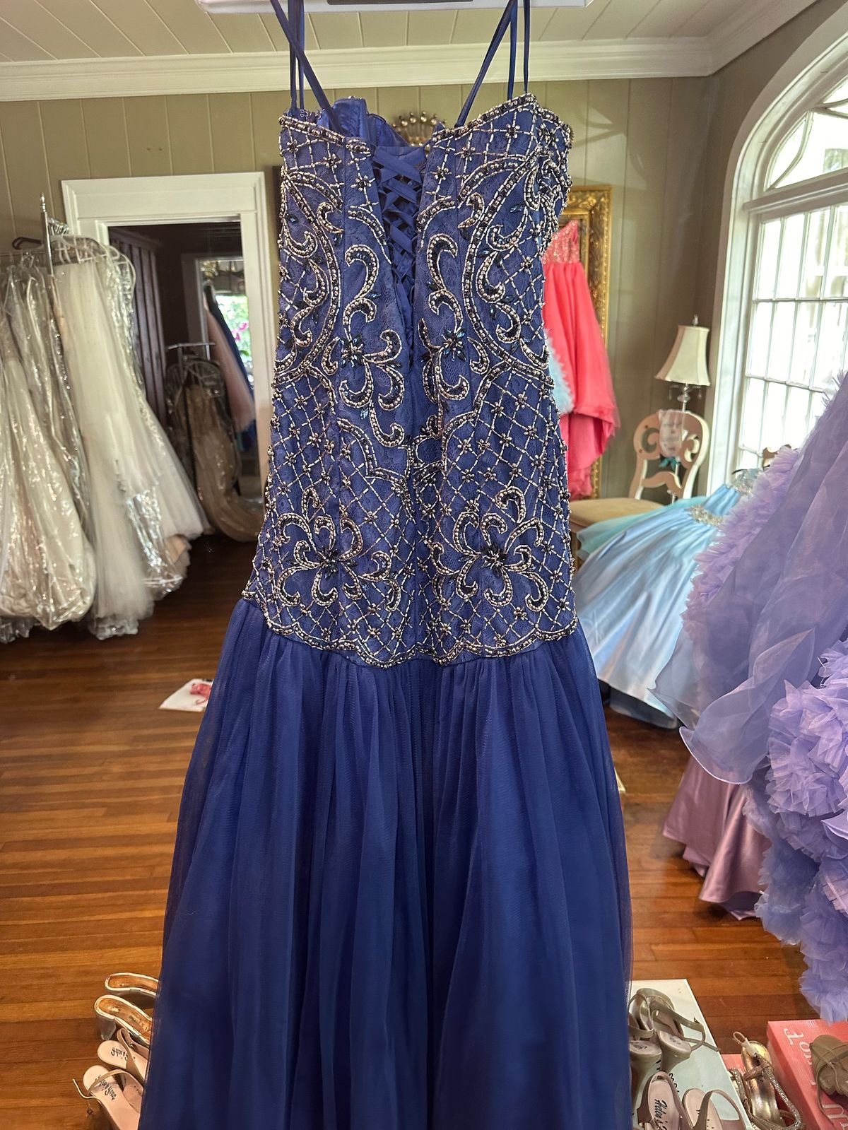 Joyce’s Couture Size 8 Strapless Blue Mermaid Dress on Queenly