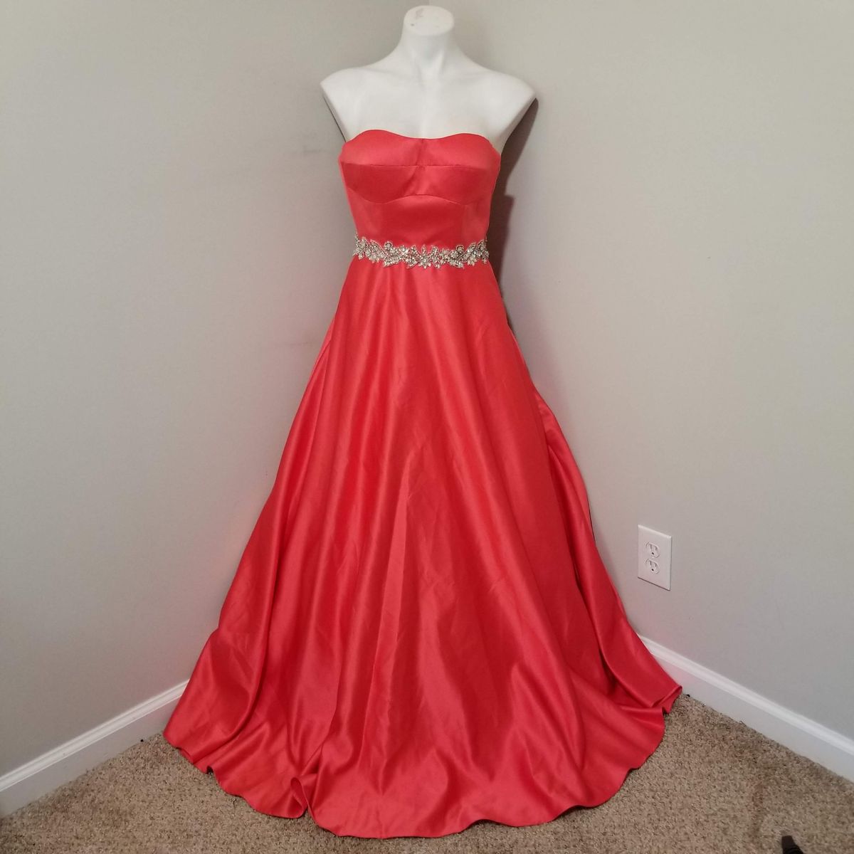 Style 51033 Angela and Alison Size 2 Strapless Sequined Coral Ball Gown on Queenly