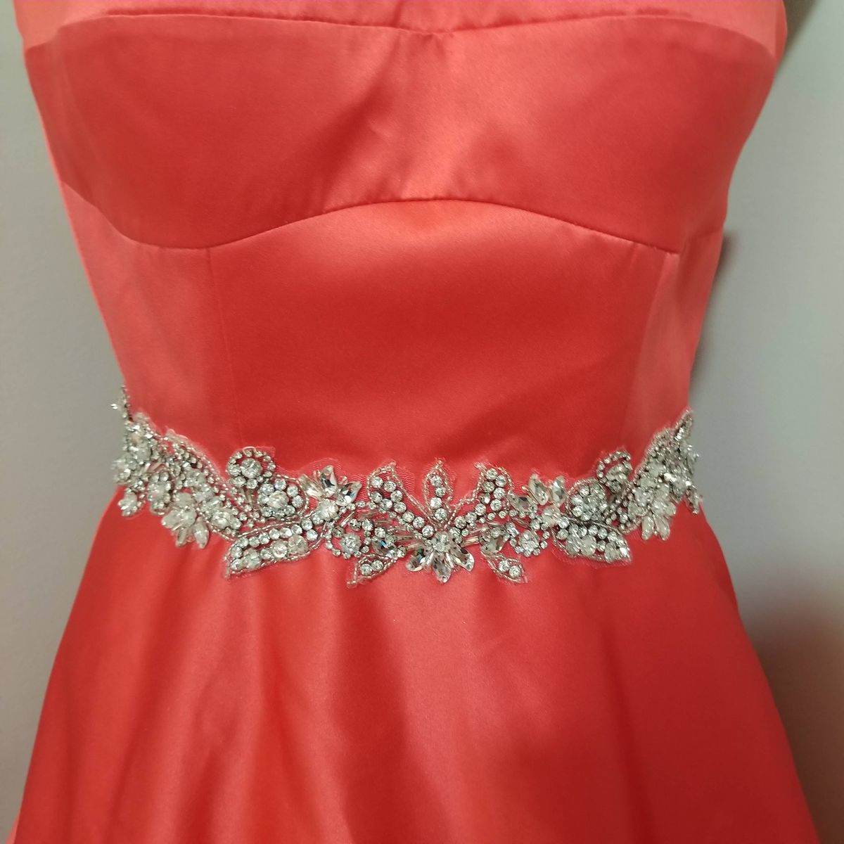 Style 51033 Angela and Alison Size 2 Strapless Sequined Coral Ball Gown on Queenly