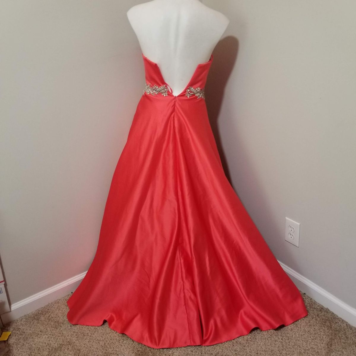 Style 51033 Angela and Alison Size 2 Strapless Sequined Coral Ball Gown on Queenly