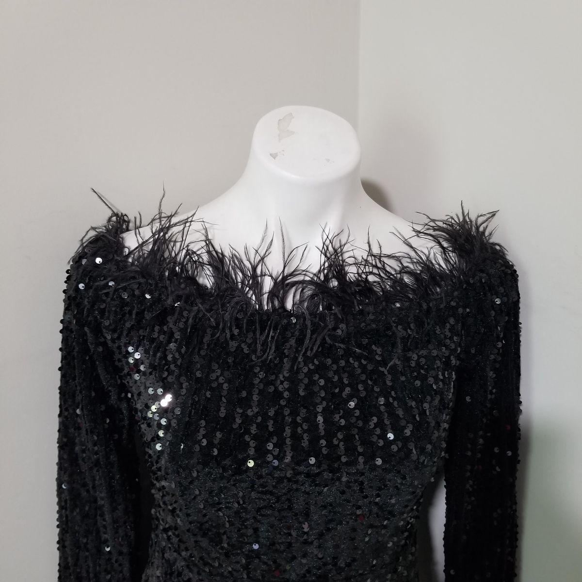 Style (Sz M, also fits S) Miss Ord Size 8 Pageant Off The Shoulder Velvet Black Mermaid Dress on Queenly