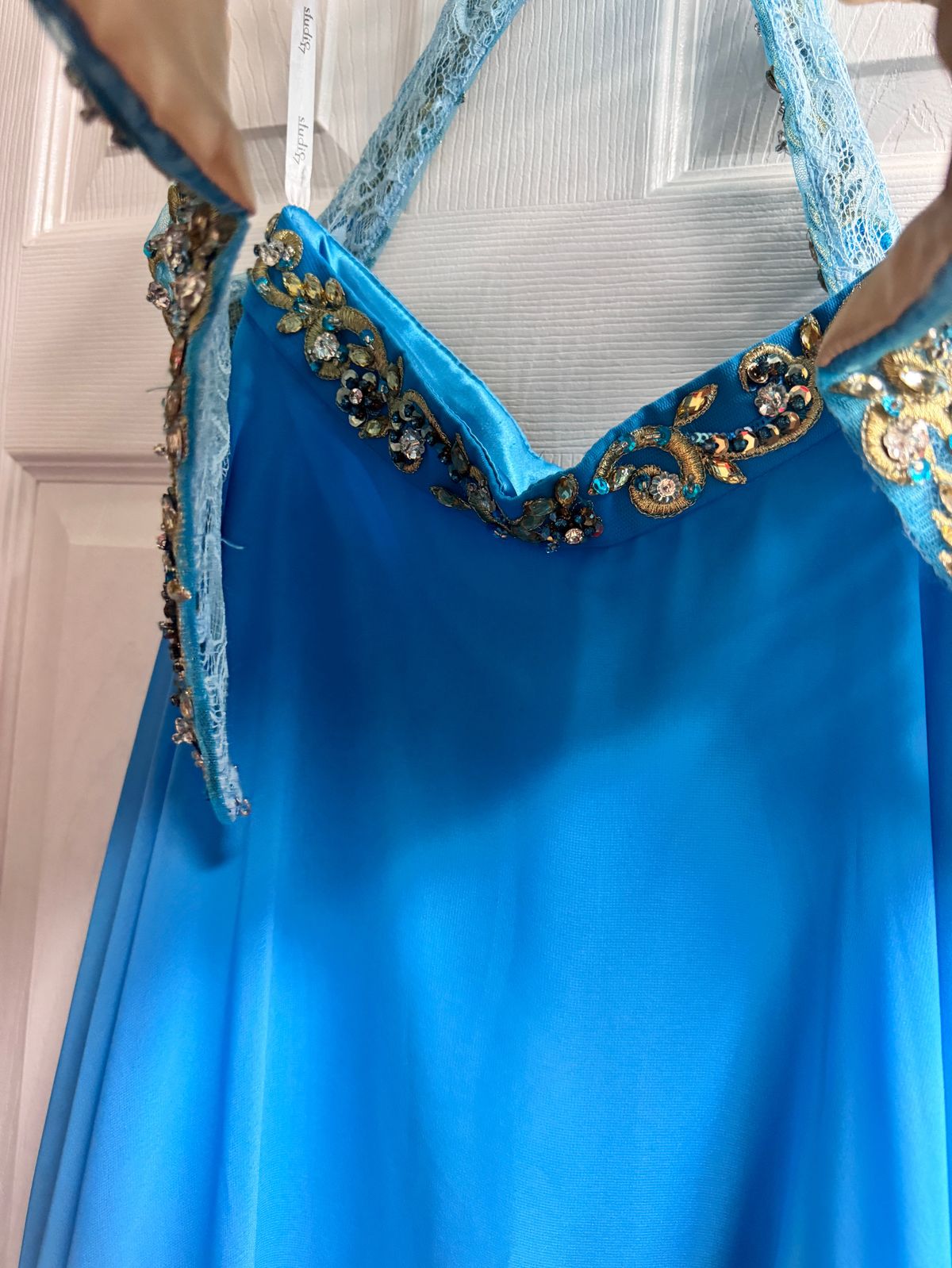 Studio 17 Size 8 Pageant High Neck Blue Ball Gown on Queenly