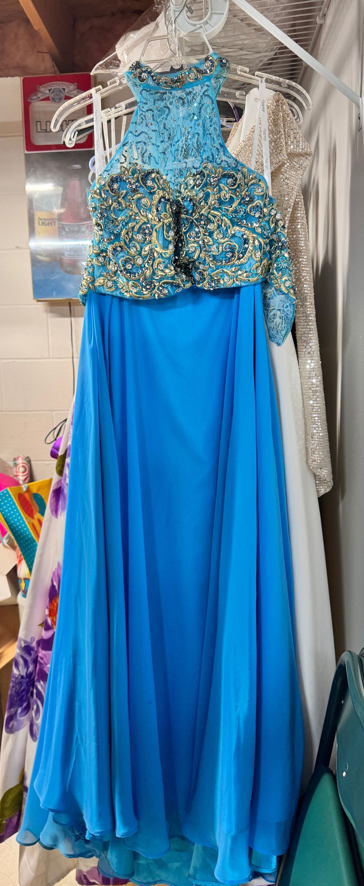 Studio 17 Size 8 Pageant High Neck Blue Ball Gown on Queenly