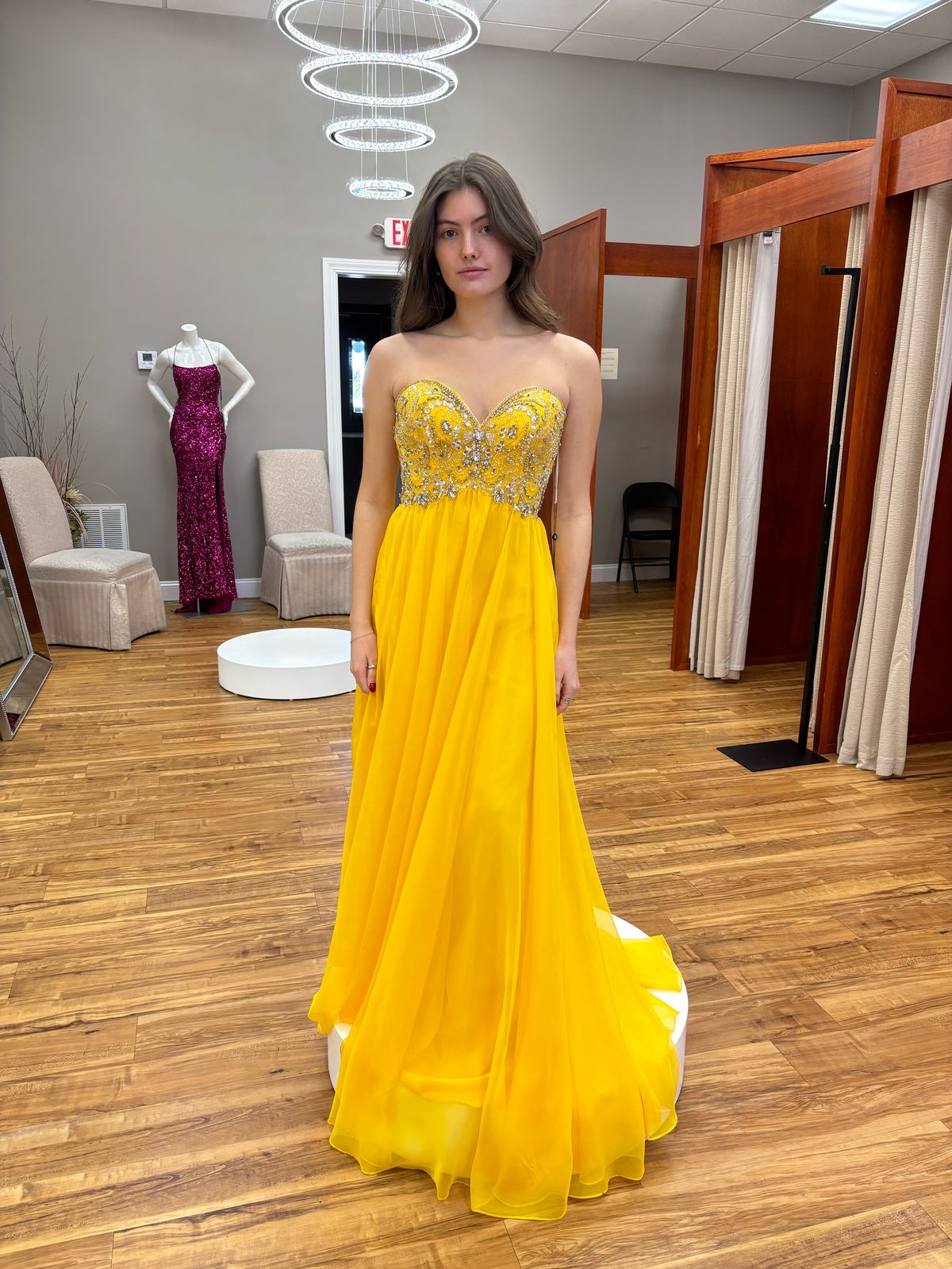 Alyce Paris Size 4 Strapless Yellow Ball Gown on Queenly