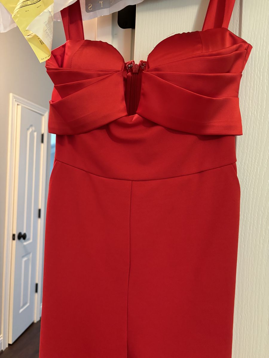 Miss Circle Size S Pageant Plunge Red Formal Jumpsuit on Queenly