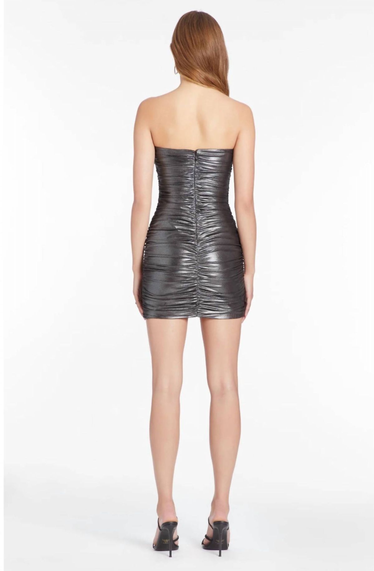 Style 1-2229301668-70 Amanda Uprichard Size XS Strapless Sheer Silver Cocktail Dress on Queenly