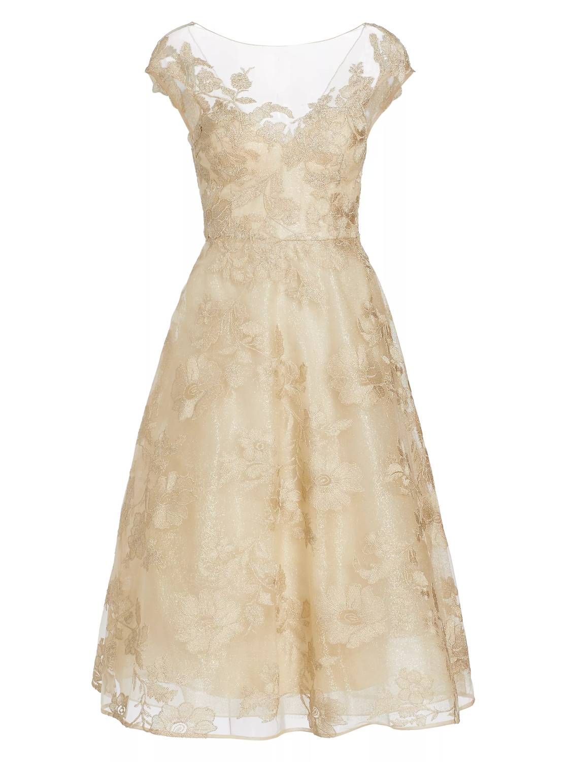 Style 1-2316079975-425 Teri Jon Size 8 Plunge Floral Gold Cocktail Dress on Queenly