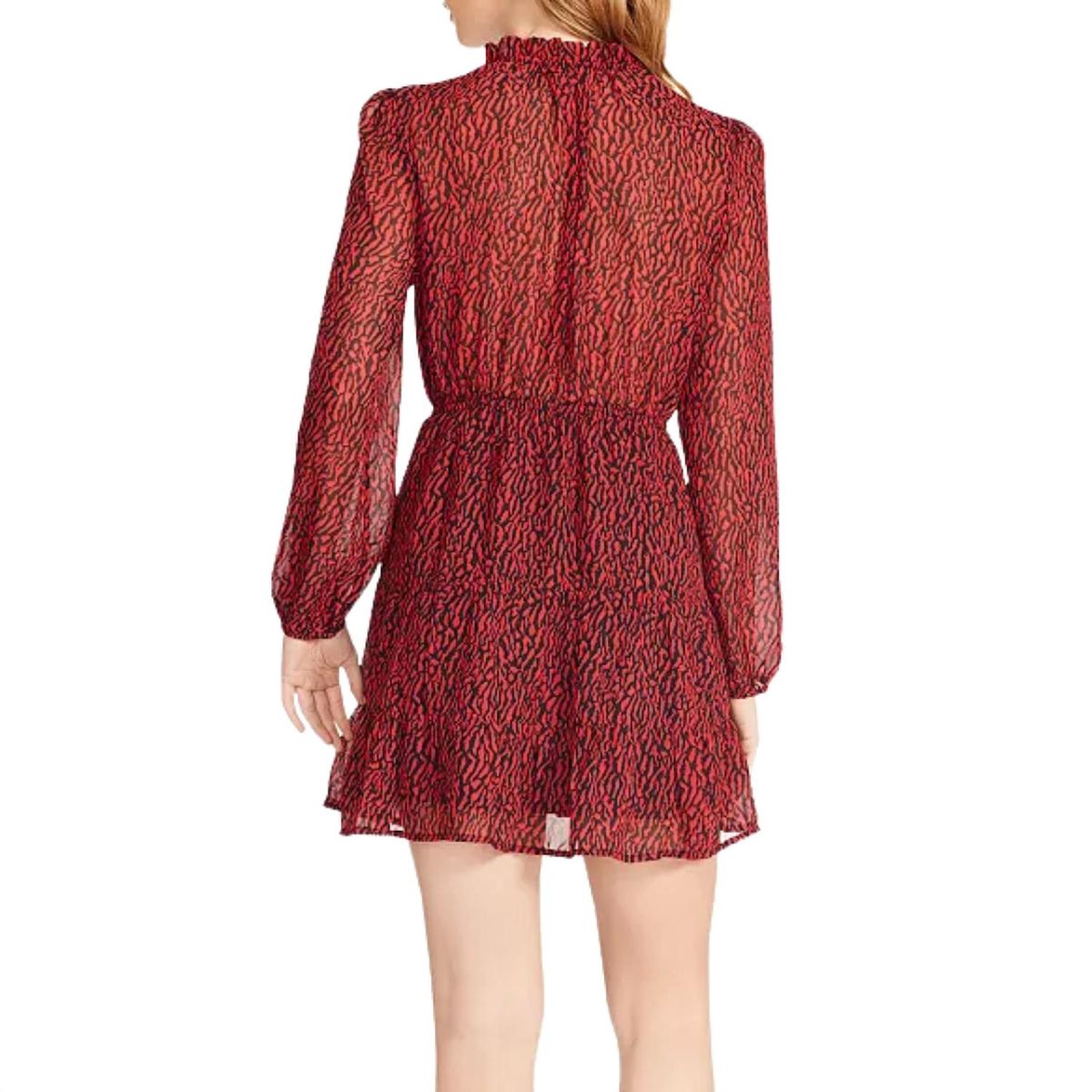 Style 1-2490261090-149 STEVE MADDEN Size L High Neck Sheer Red Cocktail Dress on Queenly