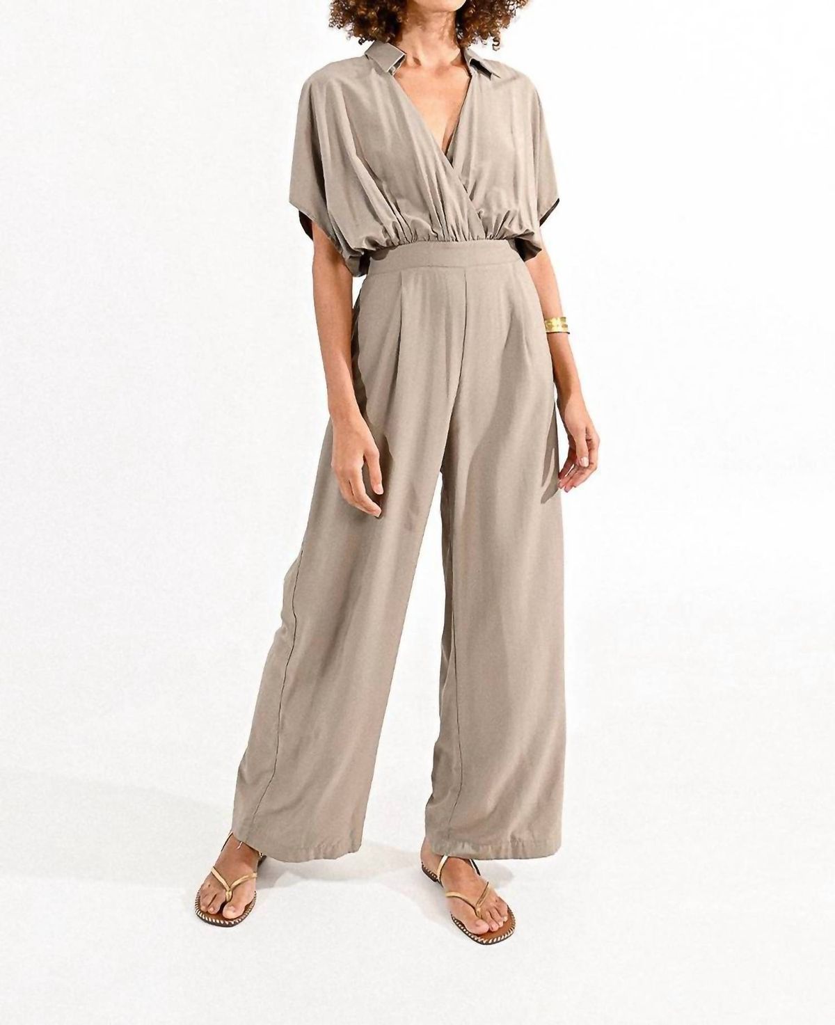 Style 1-3524516018-74 MOLLY BRACKEN Size S High Neck Nude Formal Jumpsuit on Queenly