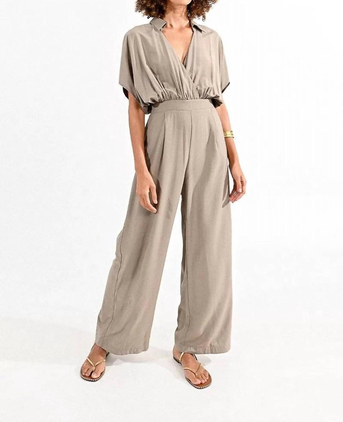 Style 1-3524516018-892 MOLLY BRACKEN Size M High Neck Brown Formal Jumpsuit on Queenly