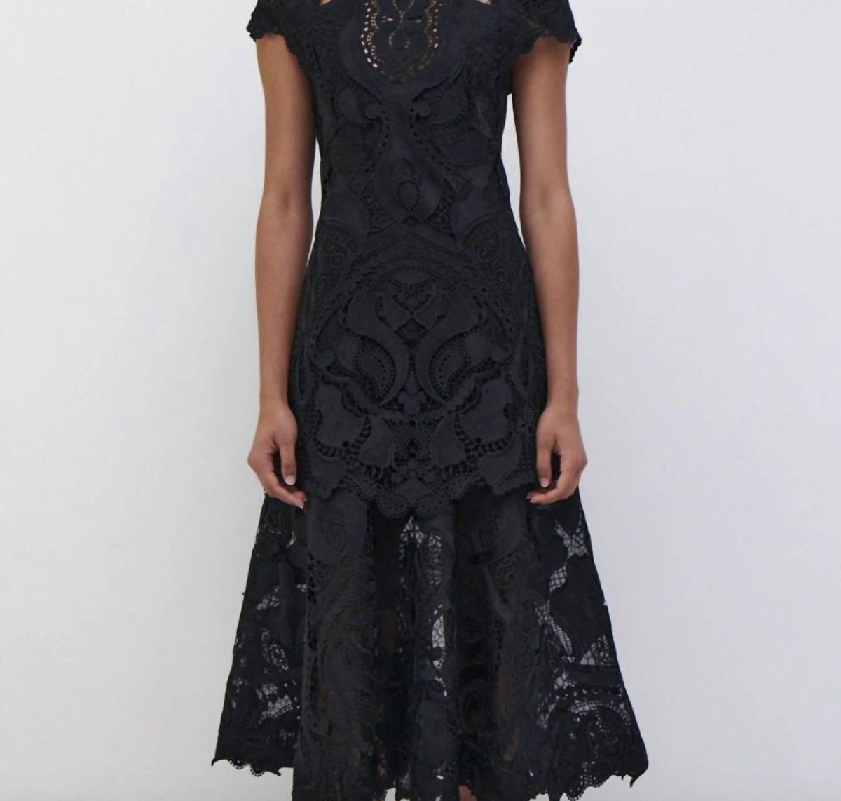 Style 1-3821337502-425 JONATHAN SIMKHAI Size 8 Cap Sleeve Lace Black Cocktail Dress on Queenly