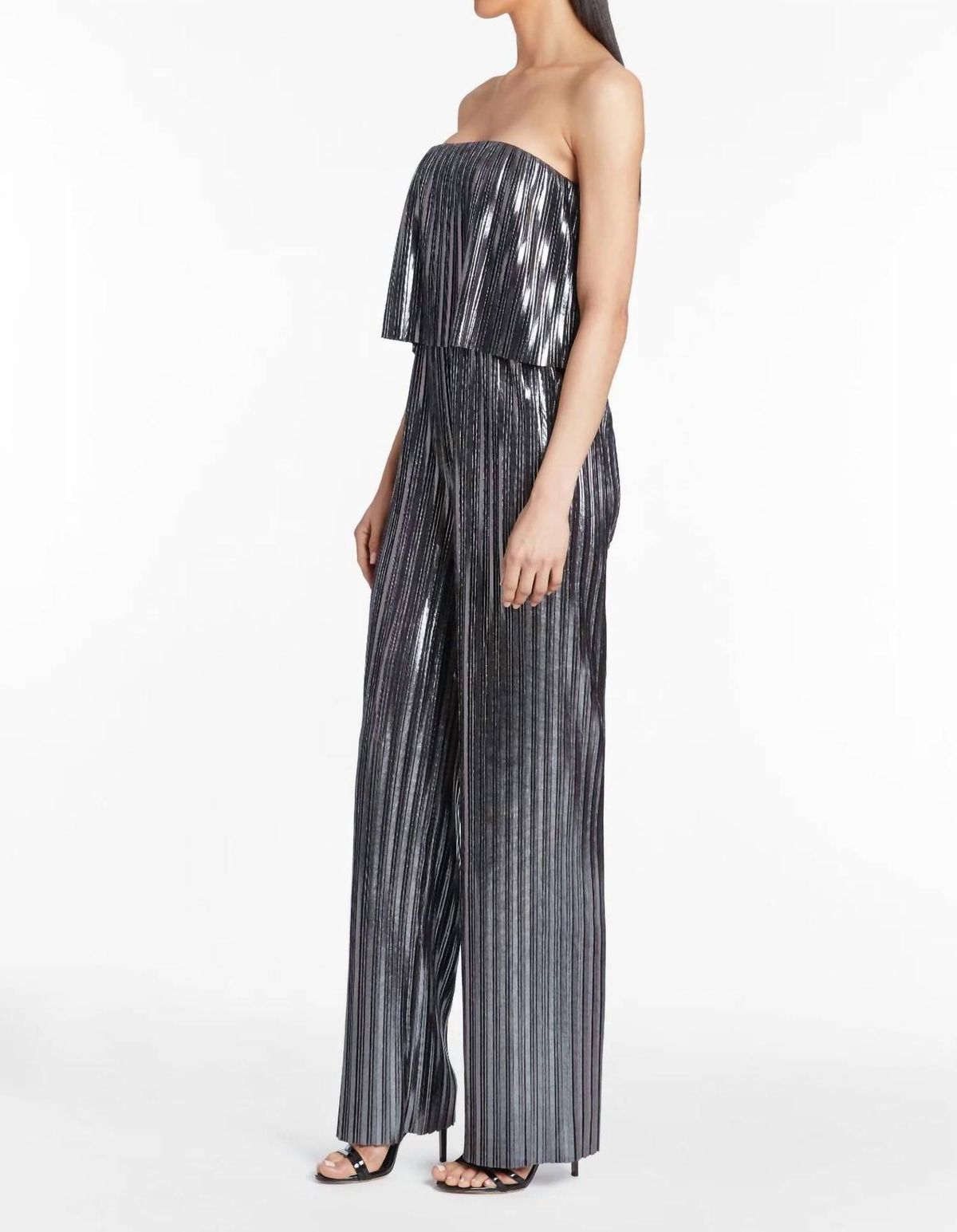 Style 1-577638108-149 Amanda Uprichard Size L Strapless Gray Formal Jumpsuit on Queenly